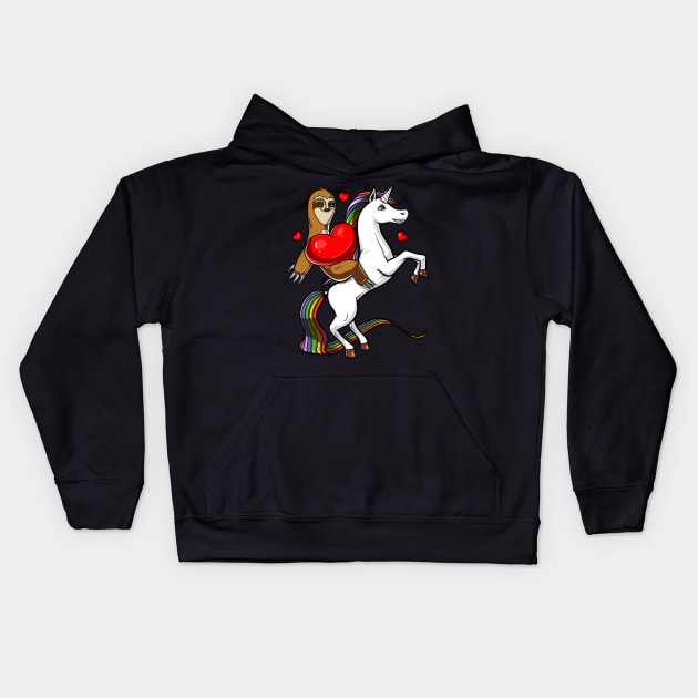 Sloth Riding Unicorn Kids Hoodie by underheaven